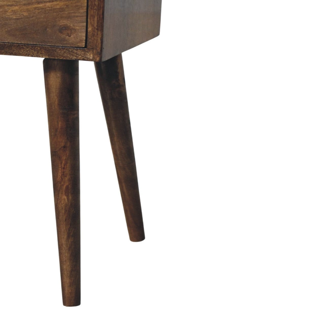 Nordic 2 Drawer Bedside Table in Classic Grey - Solid Mango Wood Nightstand - product view 7 showing handcrafted solid...
