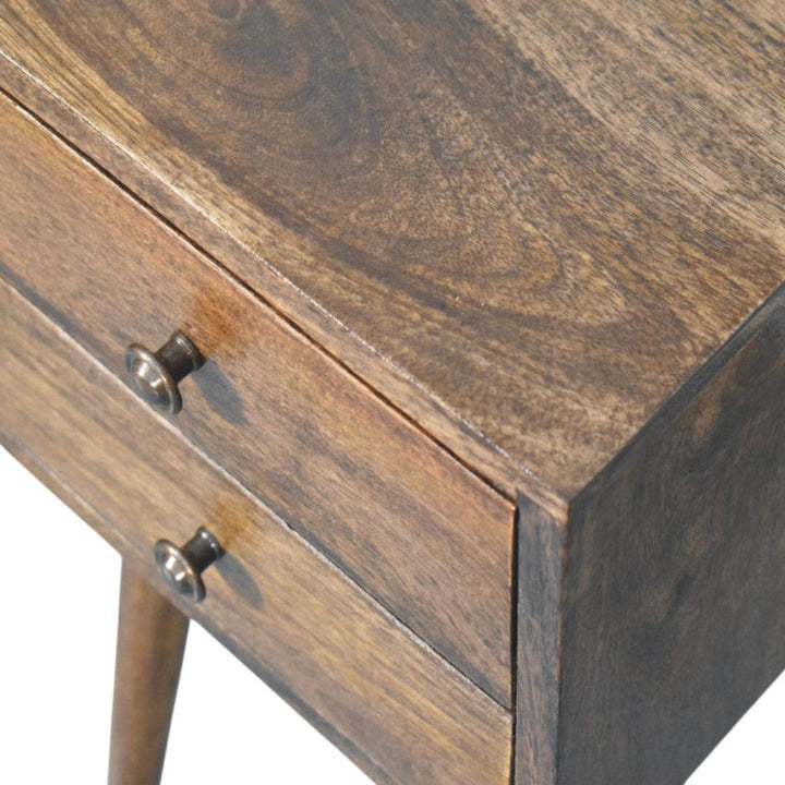 Nordic 2 Drawer Bedside Table in Classic Grey - Solid Mango Wood Nightstand - product view 5 showing handcrafted solid...