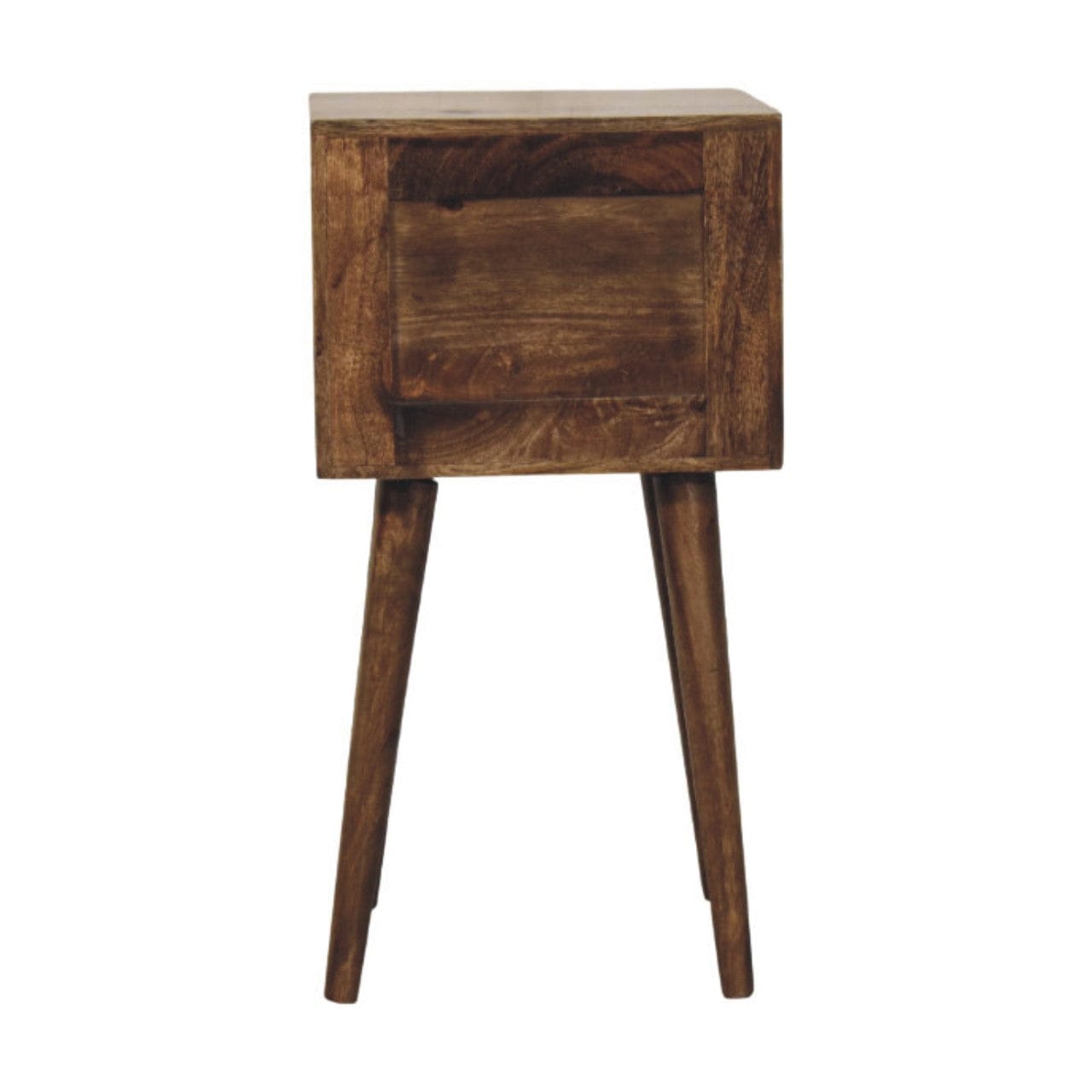 Nordic 2 Drawer Bedside Table in Classic Grey - Solid Mango Wood Nightstand - product view 9 showing handcrafted solid...
