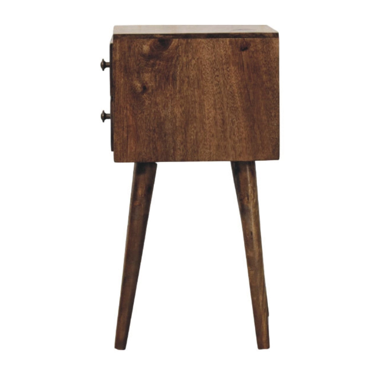 Nordic 2 Drawer Bedside Table in Classic Grey - Solid Mango Wood Nightstand - product view 8 showing handcrafted solid...