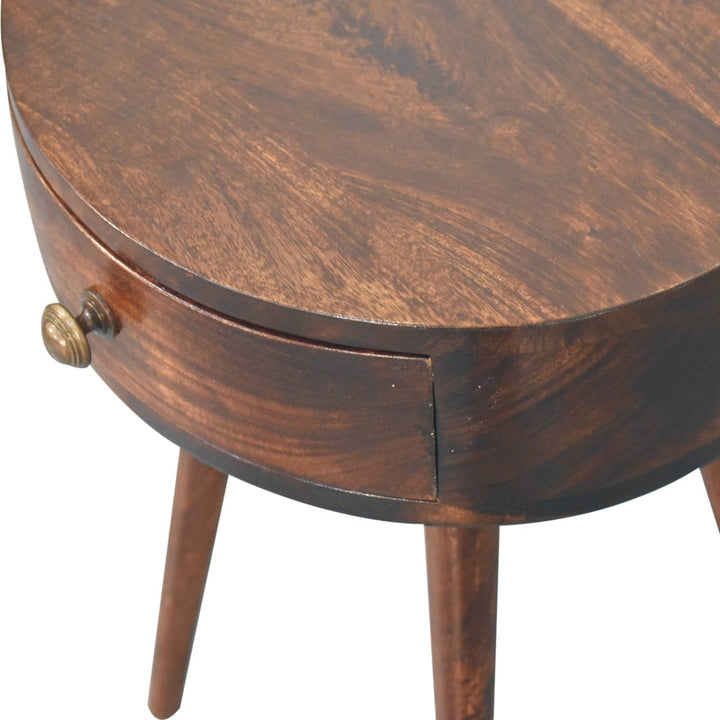 Nordic California Walnut Circular Shaped Nightstand - Solid Mango Wood Bedside Table for Bedroom - product view 5 showing...