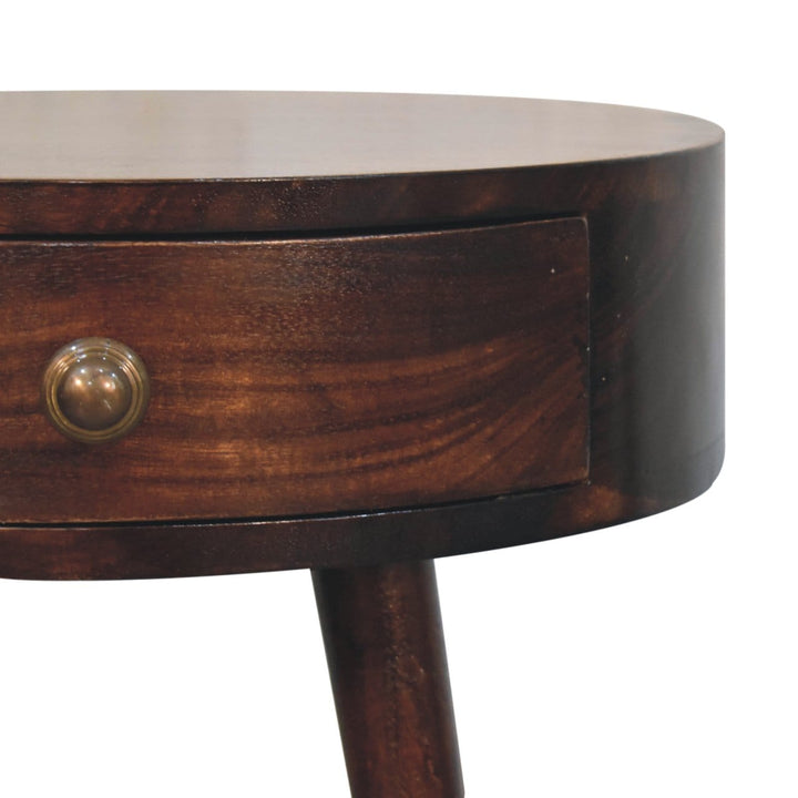 Nordic California Walnut Circular Shaped Nightstand - Solid Mango Wood Bedside Table for Bedroom - product view 4 showing...