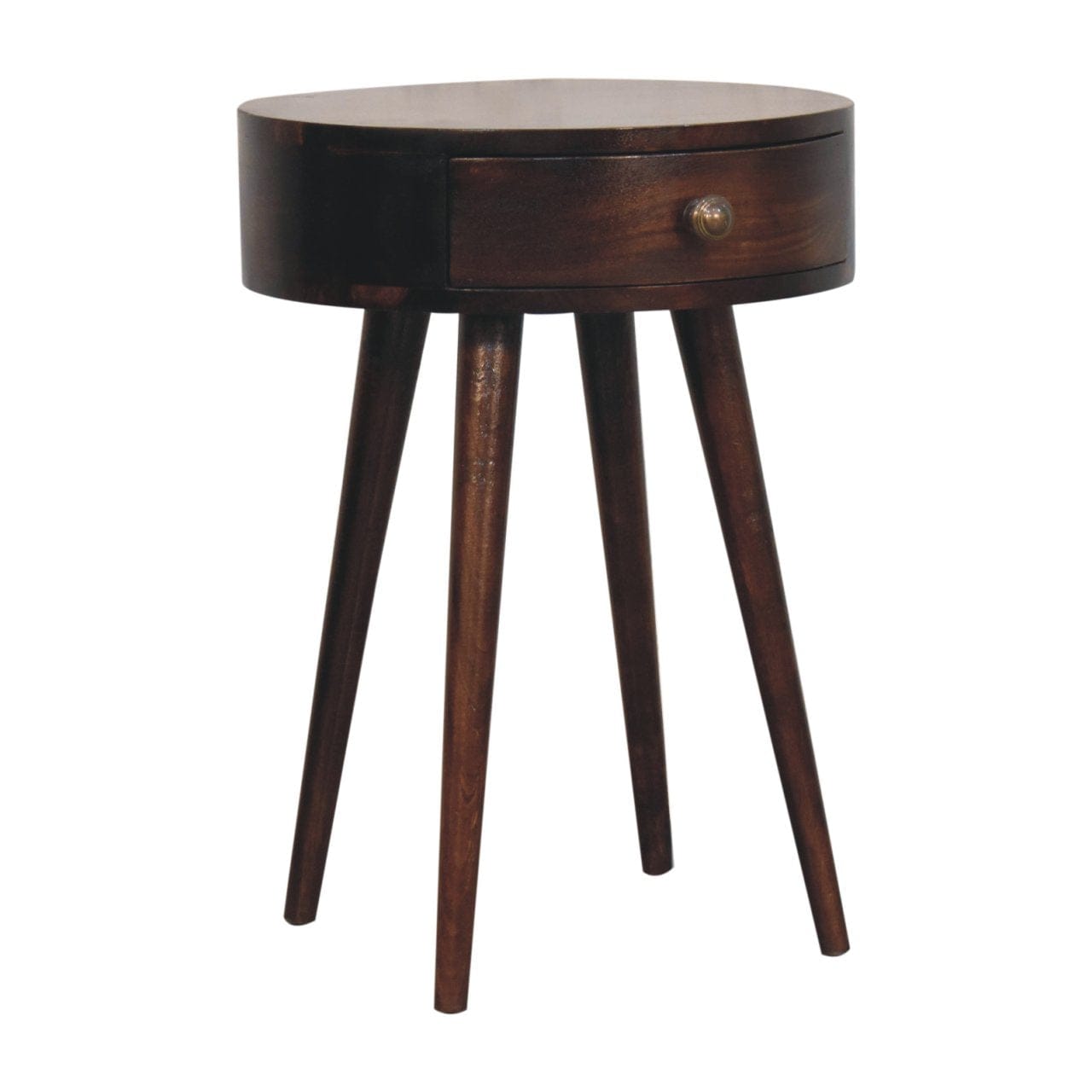Nordic California Walnut Circular Shaped Nightstand - Solid Mango Wood Bedside Table for Bedroom - product view 2 showing...