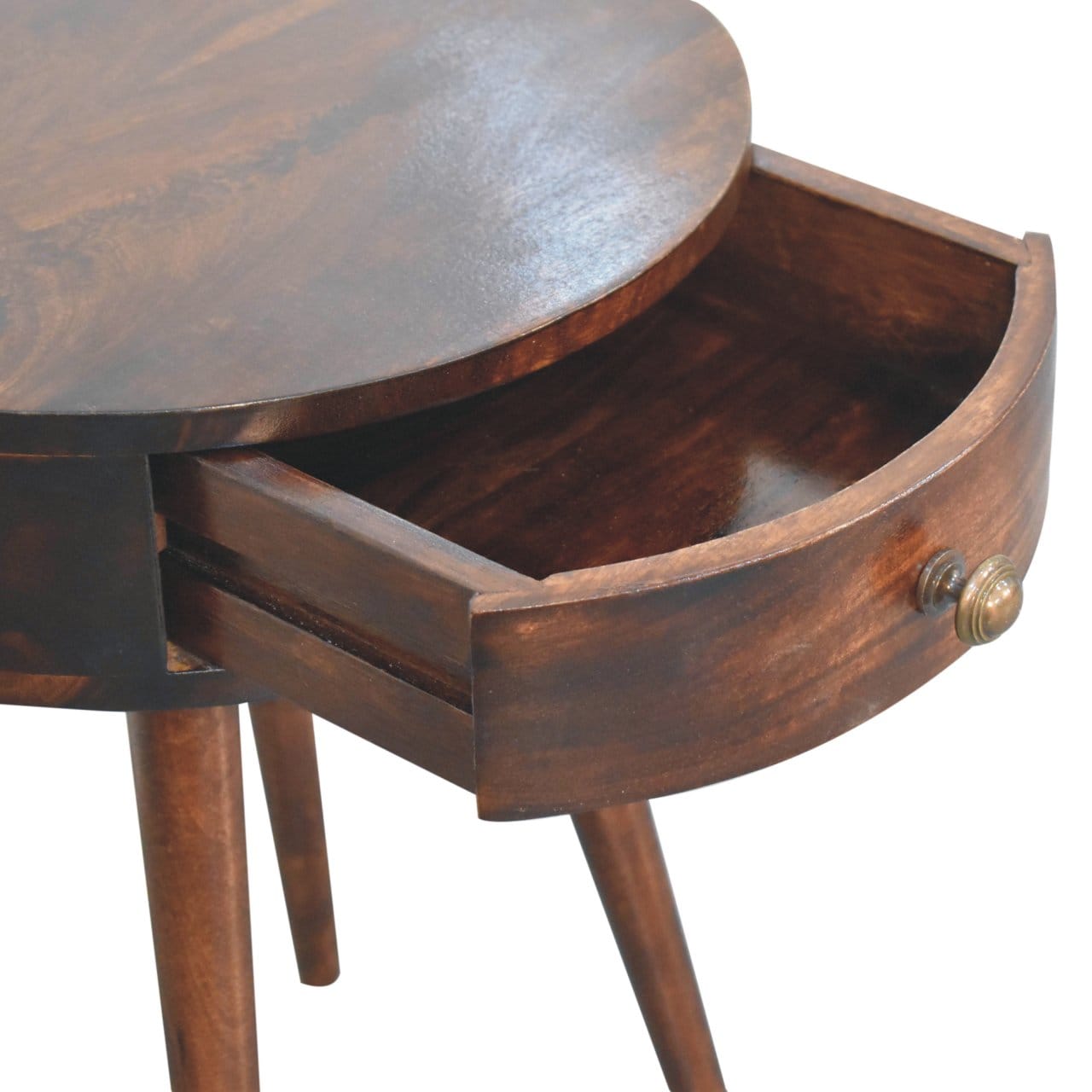 Nordic California Walnut Circular Shaped Nightstand - Solid Mango Wood Bedside Table for Bedroom - product view 6 showing...