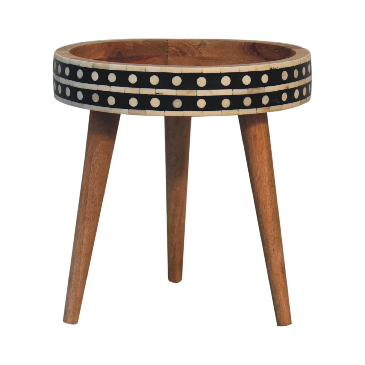 Nordic Mini Pattern End Table - Solid Mango Wood Side Table for Living Room - product view 3 showing handcrafted solid...