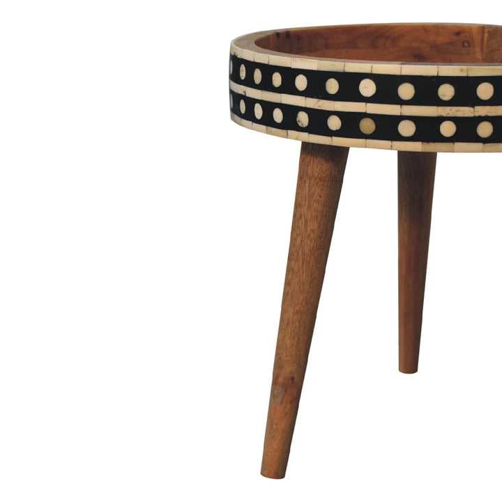 Nordic Mini Pattern End Table - Solid Mango Wood Side Table for Living Room - product view 2 showing handcrafted solid...