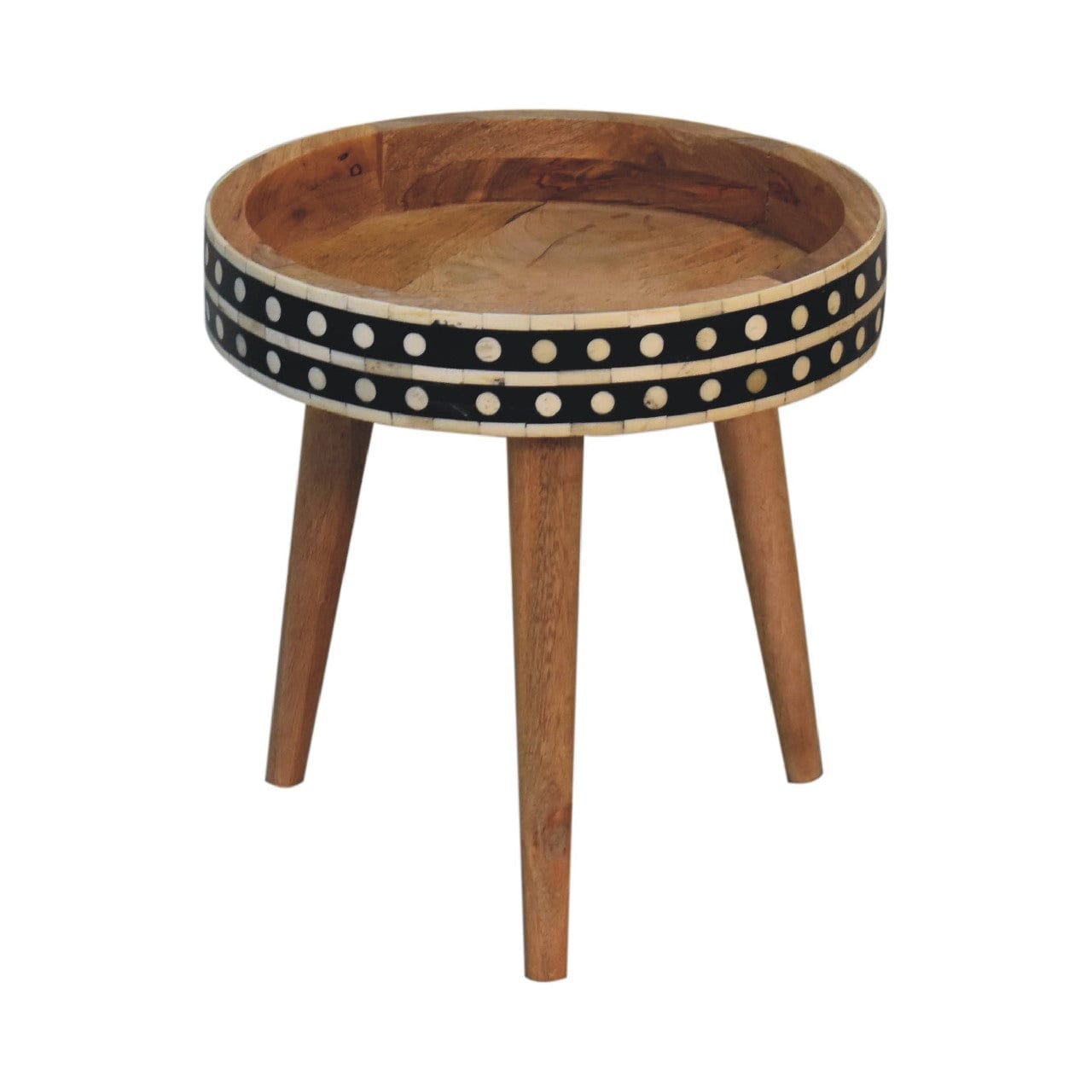 Nordic Mini Pattern End Table - Solid Mango Wood Side Table for Living Room - main view showing handcrafted solid mango...