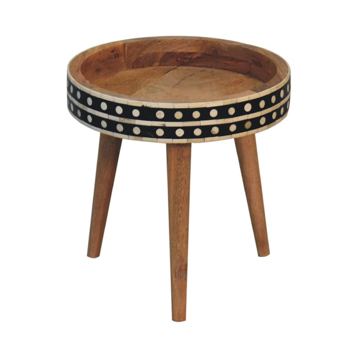 Nordic Mini Pattern End Table - Solid Mango Wood Side Table for Living Room - main view showing handcrafted solid mango...