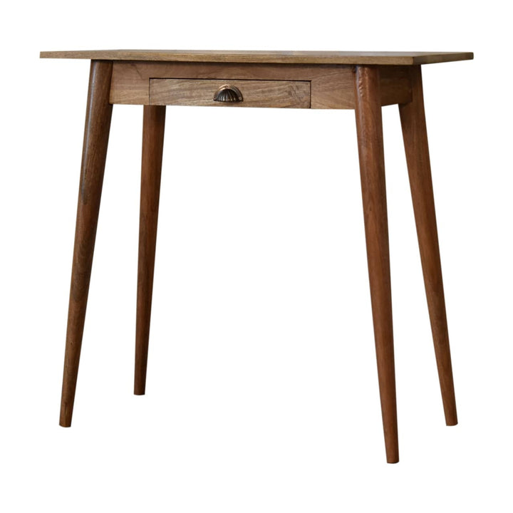 Nordic Mini Style Writing Desk - Solid Mango Wood Writing Table for Home Office - product view 3 showing handcrafted...