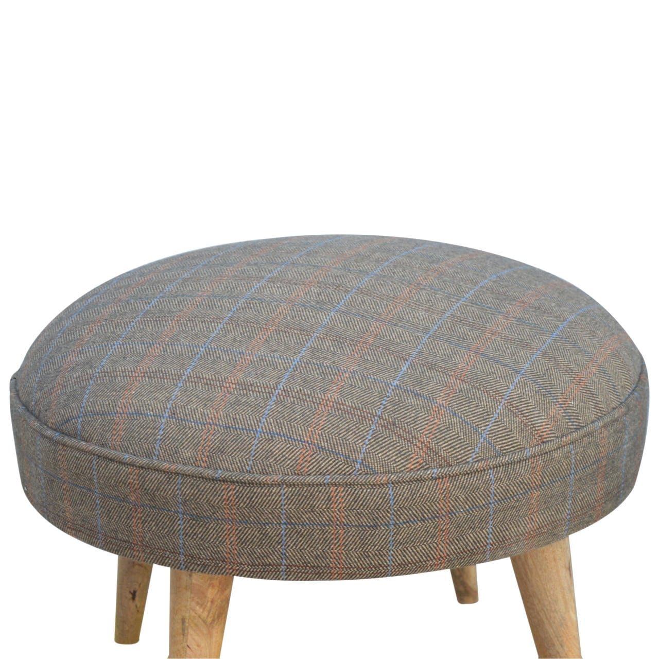 Nordic Multi Tweed Style Footstool - Solid Mango Wood Accent Stool for Living Room - product view 2 showing handcrafted...