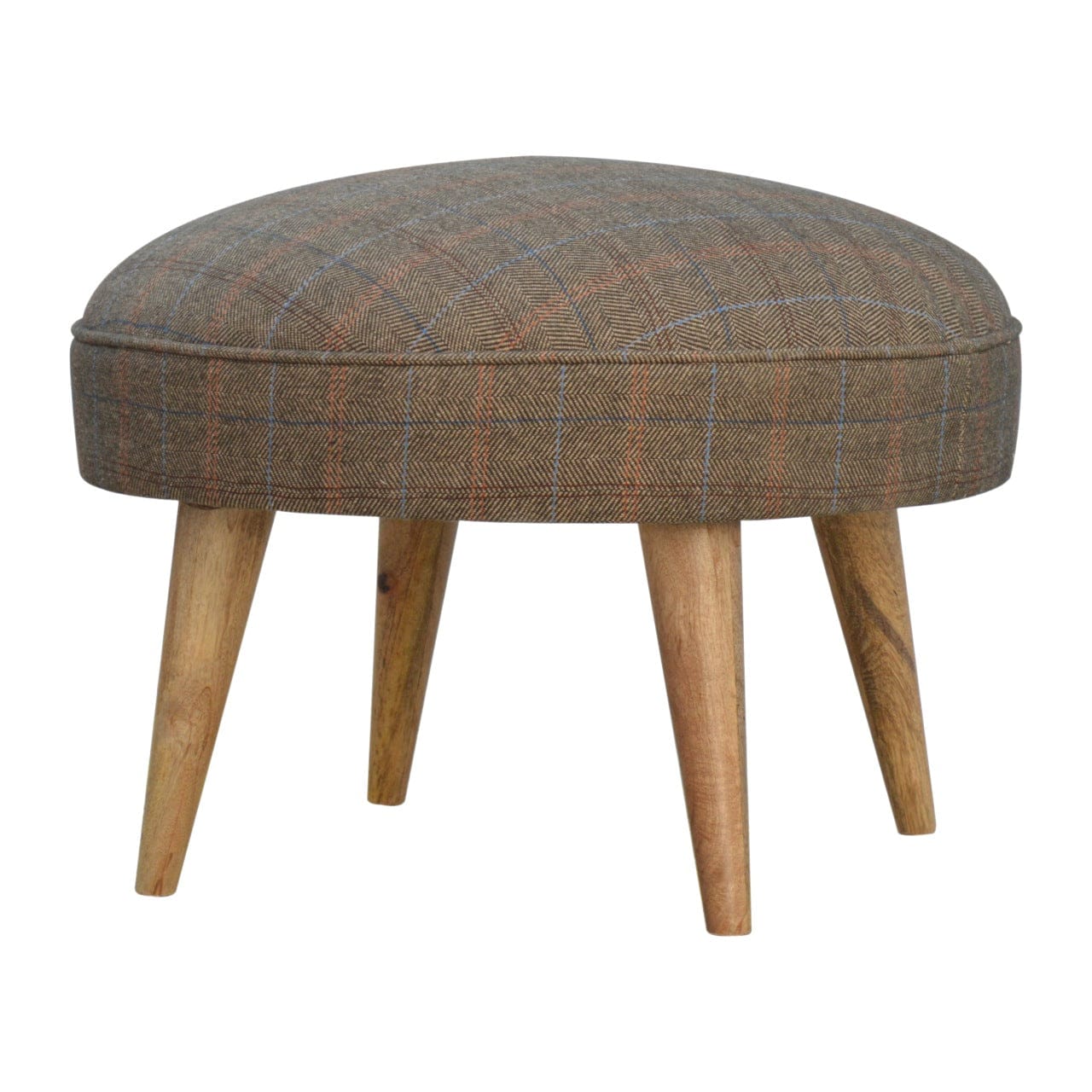 Nordic Multi Tweed Style Footstool - Solid Mango Wood Accent Stool for Living Room - main view showing handcrafted solid...