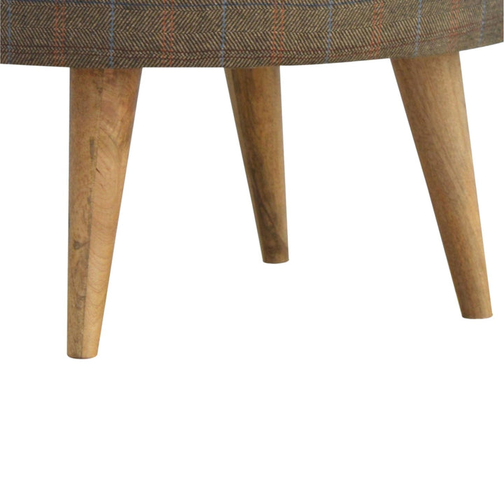 Nordic Multi Tweed Style Footstool - Solid Mango Wood Accent Stool for Living Room - product view 7 showing handcrafted...
