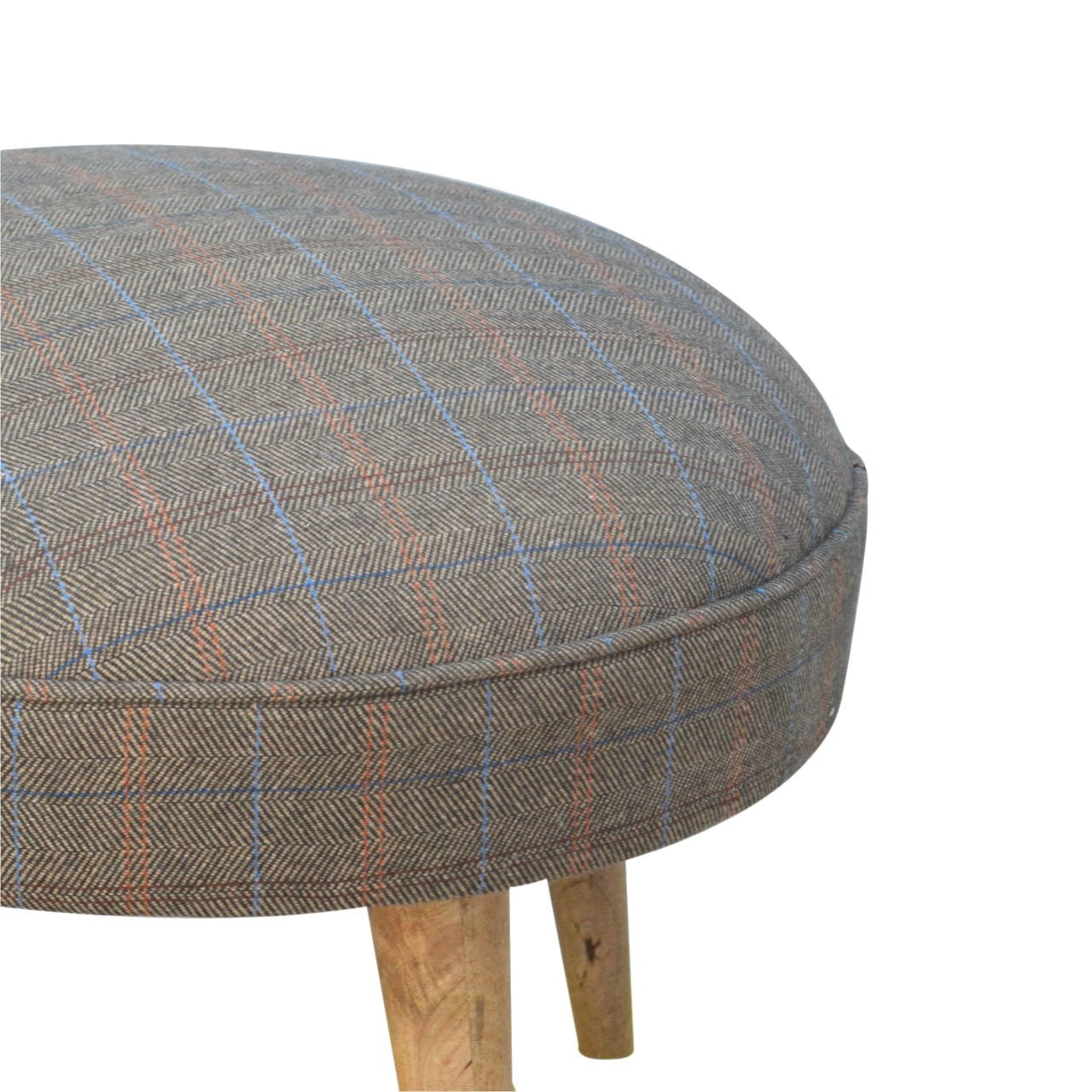 Nordic Multi Tweed Style Footstool - Solid Mango Wood Accent Stool for Living Room - product view 6 showing handcrafted...