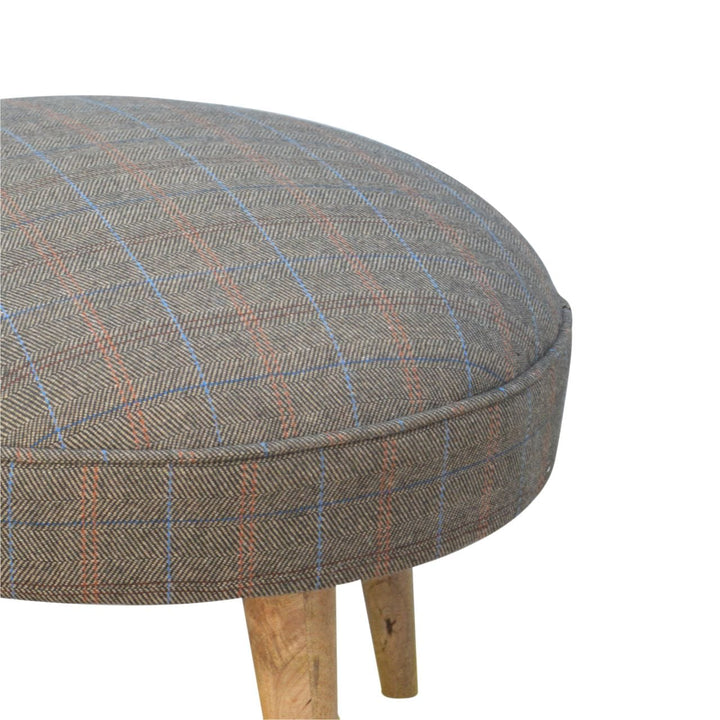 Nordic Multi Tweed Style Footstool - Solid Mango Wood Accent Stool for Living Room - product view 6 showing handcrafted...