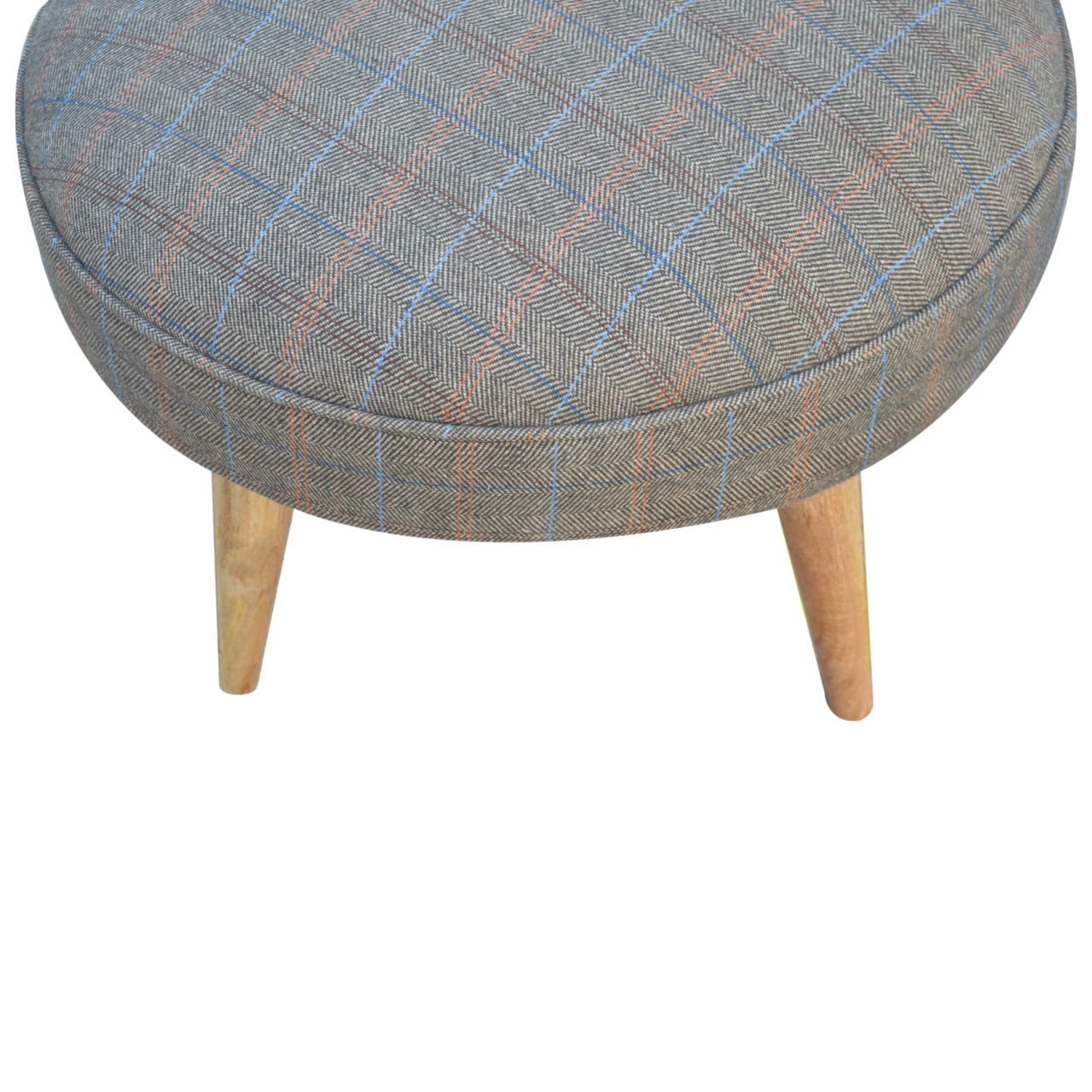 Nordic Multi Tweed Style Footstool - Solid Mango Wood Accent Stool for Living Room - product view 4 showing handcrafted...