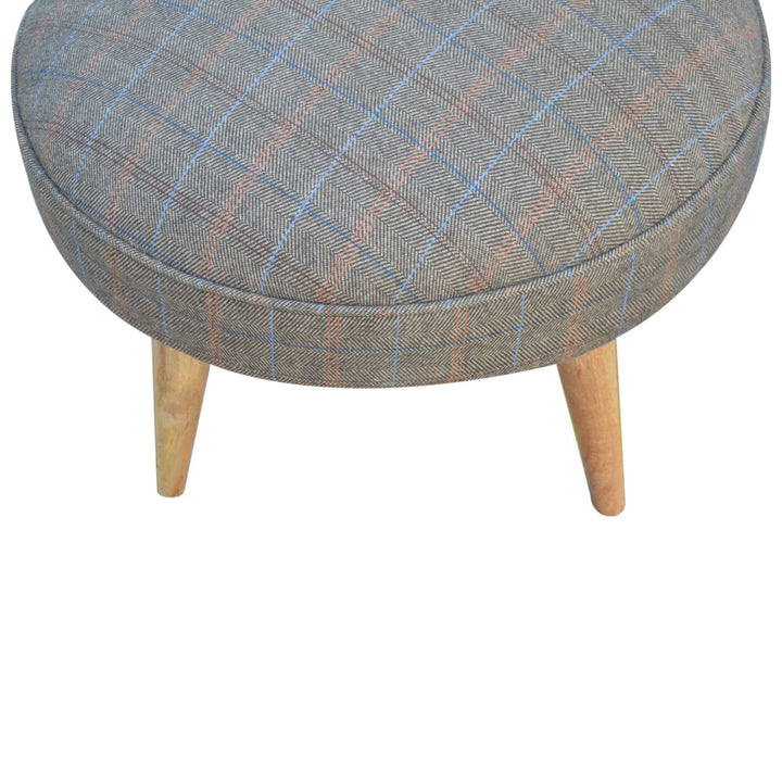 Nordic Multi Tweed Style Footstool - Solid Mango Wood Accent Stool for Living Room - product view 4 showing handcrafted...