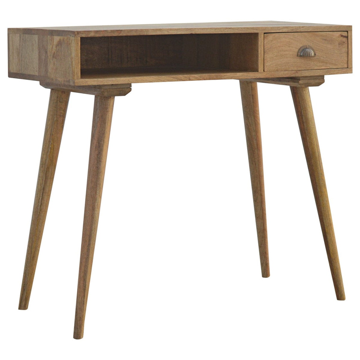 Nordic Open Slot Writing Desk - Solid Mango Wood Writing Table for Home Office - main view showing handcrafted solid...
