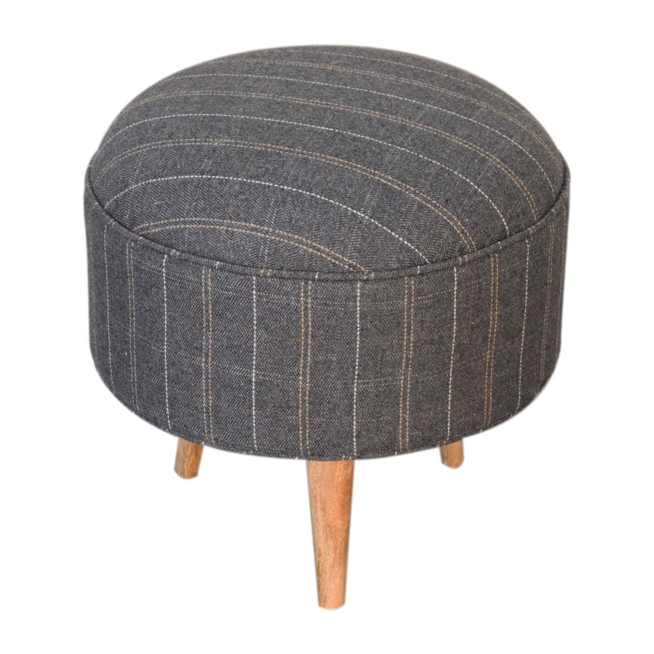 Nordic Pewter Tweed Style Footstool - Solid Mango Wood Accent Stool for Living Room - main view showing handcrafted solid...