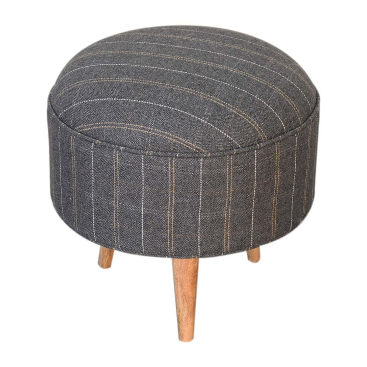 Nordic Pewter Tweed Style Footstool - Solid Mango Wood Accent Stool for Living Room - main view showing handcrafted solid...
