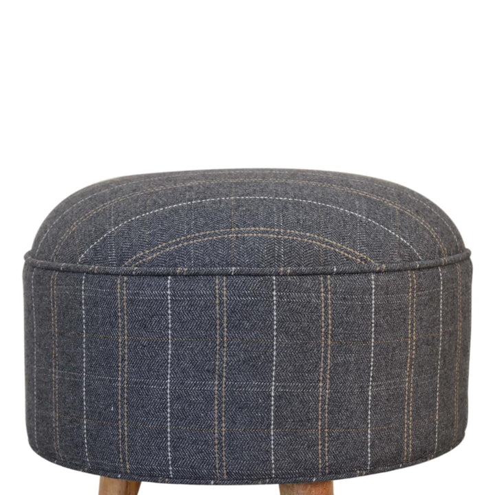 Nordic Pewter Tweed Style Footstool - Solid Mango Wood Accent Stool for Living Room - product view 2 showing handcrafted...
