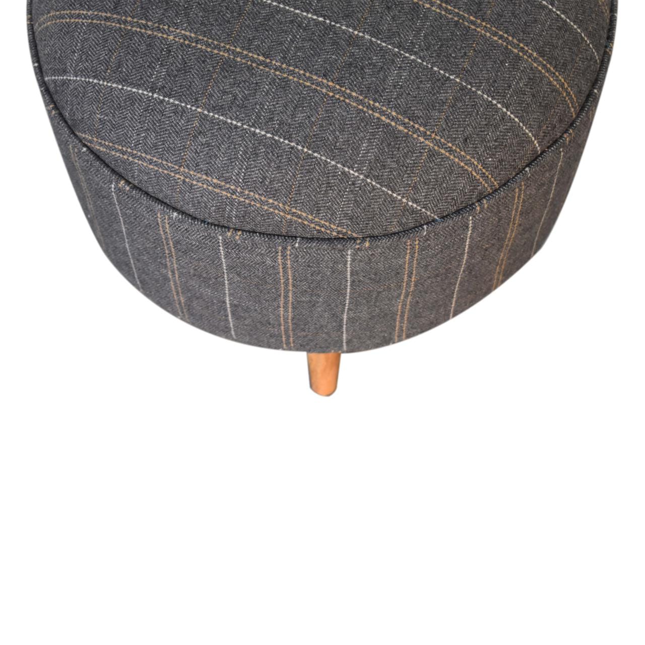 Nordic Pewter Tweed Style Footstool - Solid Mango Wood Accent Stool for Living Room - product view 3 showing handcrafted...