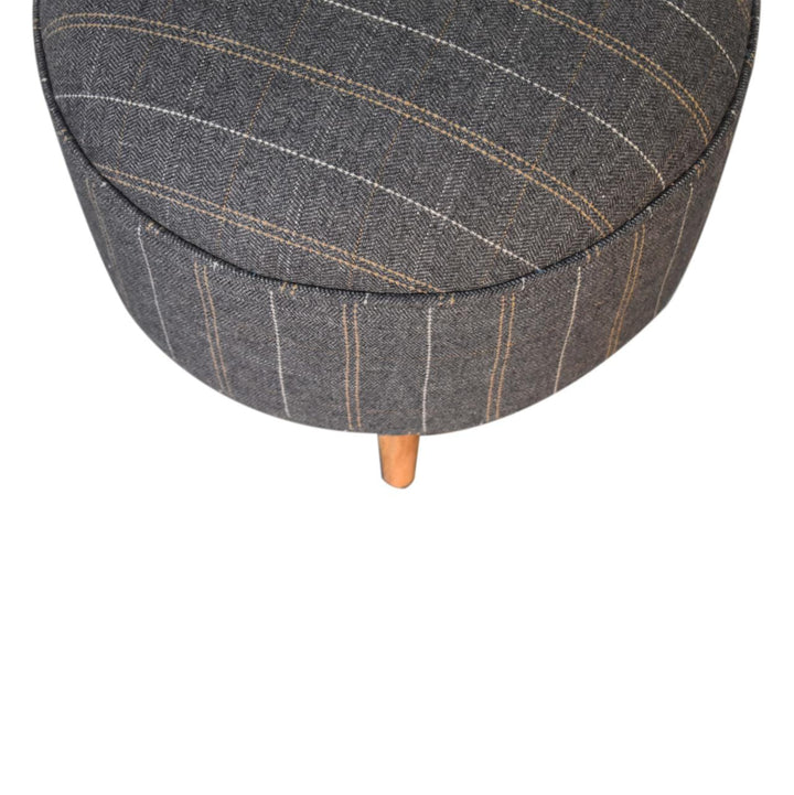 Nordic Pewter Tweed Style Footstool - Solid Mango Wood Accent Stool for Living Room - product view 3 showing handcrafted...