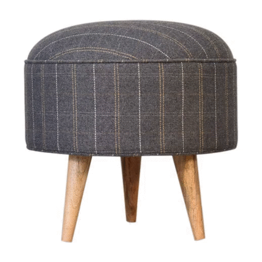 Nordic Pewter Tweed Style Footstool - Solid Mango Wood Accent Stool for Living Room - product view 7 showing handcrafted...