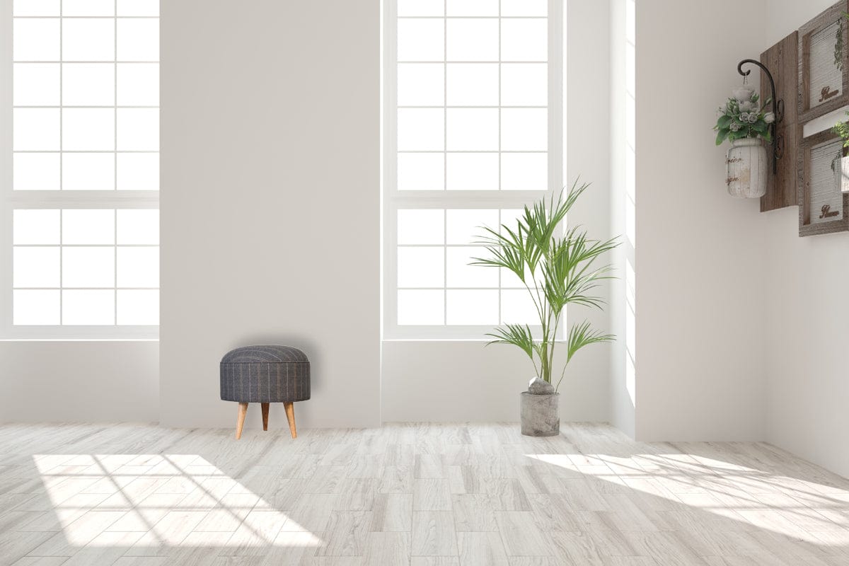 Nordic Pewter Tweed Style Footstool - Solid Mango Wood Accent Stool for Living Room - product view 8 showing handcrafted...
