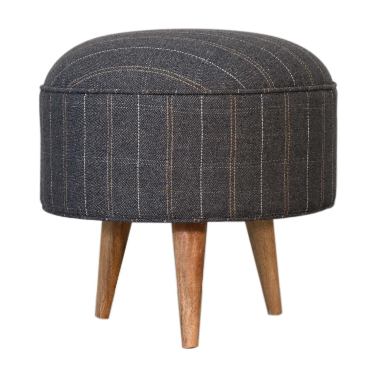 Nordic Pewter Tweed Style Footstool - Solid Mango Wood Accent Stool for Living Room - product view 6 showing handcrafted...