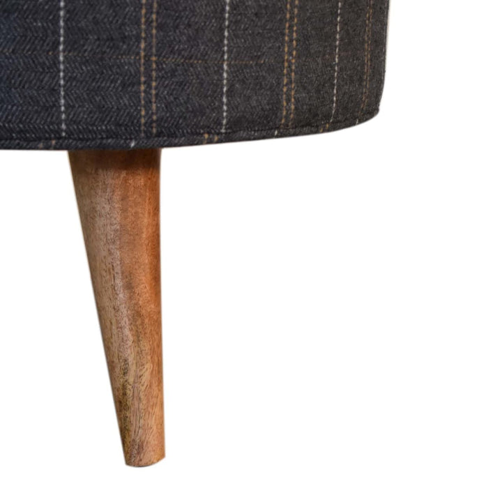 Nordic Pewter Tweed Style Footstool - Solid Mango Wood Accent Stool for Living Room - product view 5 showing handcrafted...