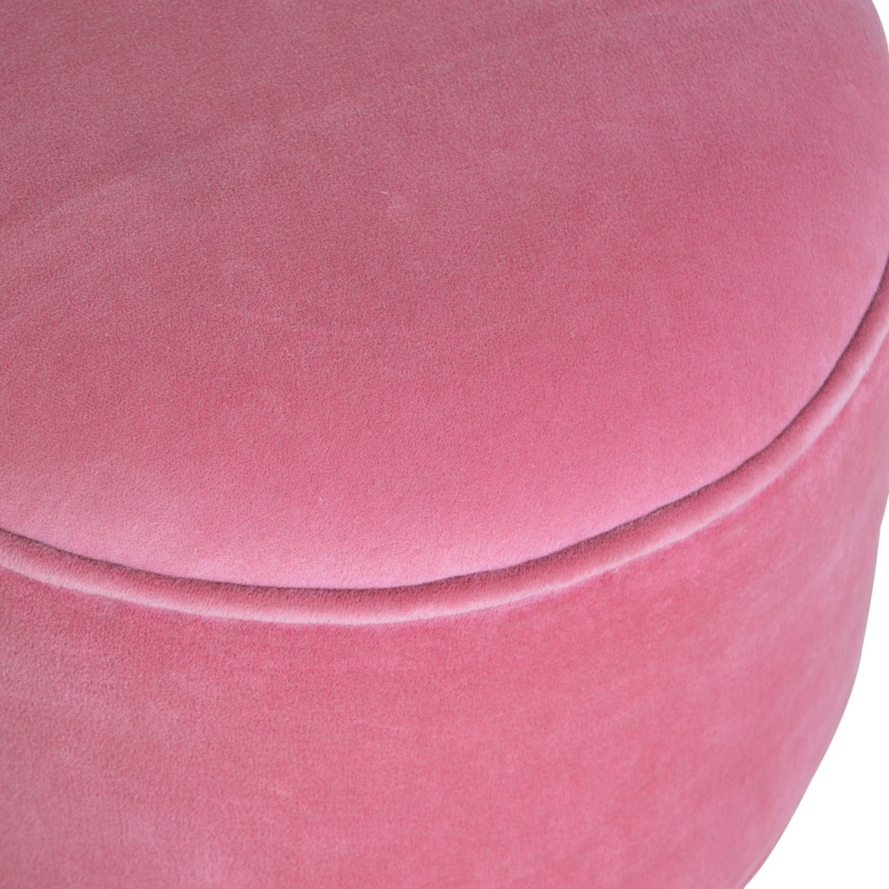 Nordic Pink Velvet Style Footstool - Solid Mango Wood Accent Stool for Living Room - product view 5 showing handcrafted...