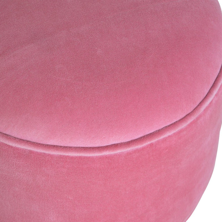 Nordic Pink Velvet Style Footstool - Solid Mango Wood Accent Stool for Living Room - product view 5 showing handcrafted...