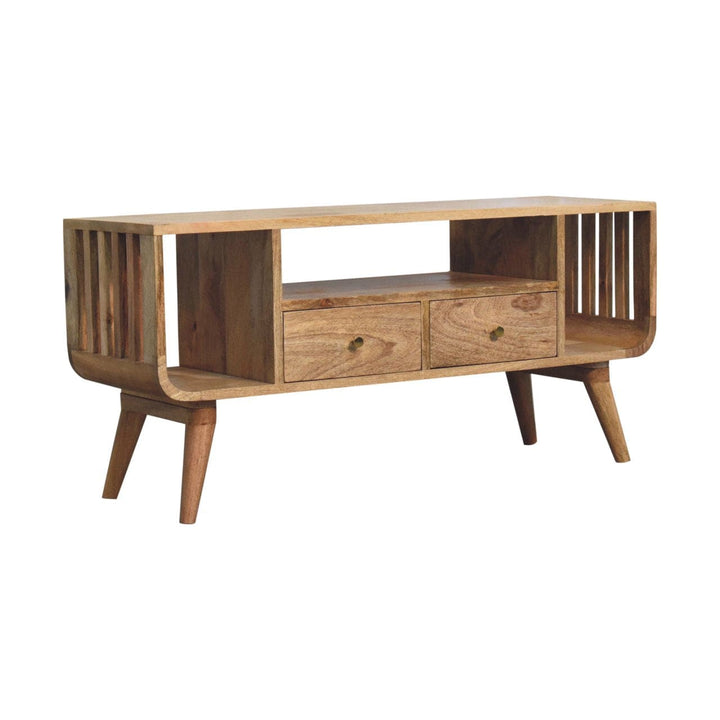 Nordic Soba Multi TV Stand - Solid Mango Wood Entertainment Center for Living Room - product view 4 showing handcrafted...