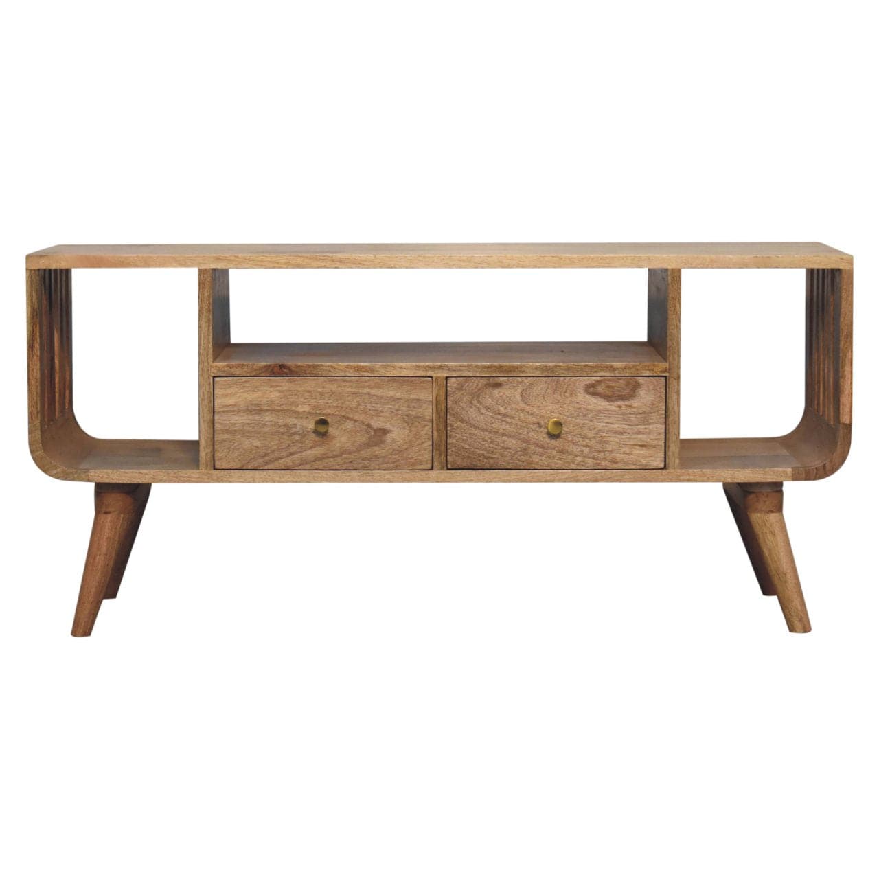 Nordic Soba Multi TV Stand - Solid Mango Wood Entertainment Center for Living Room - product view 2 showing handcrafted...