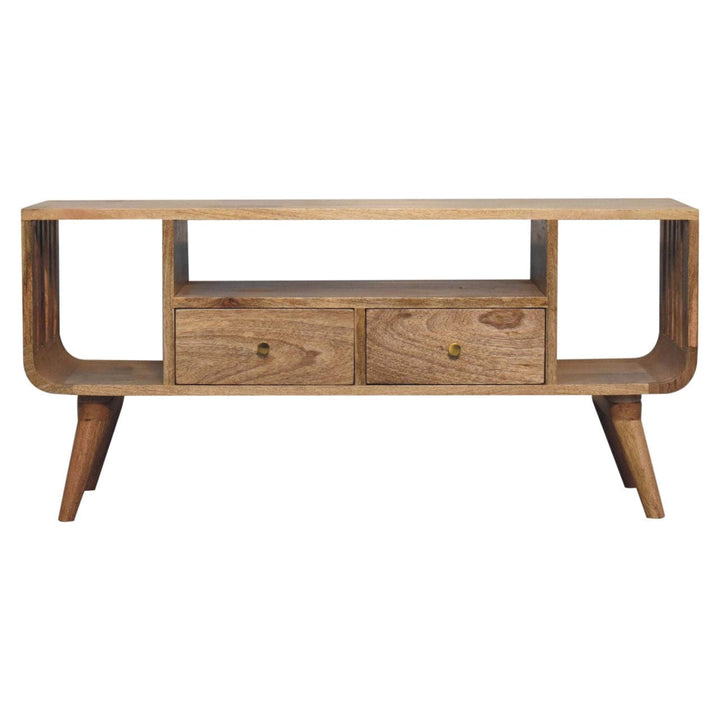 Nordic Soba Multi TV Stand - Solid Mango Wood Entertainment Center for Living Room - product view 2 showing handcrafted...