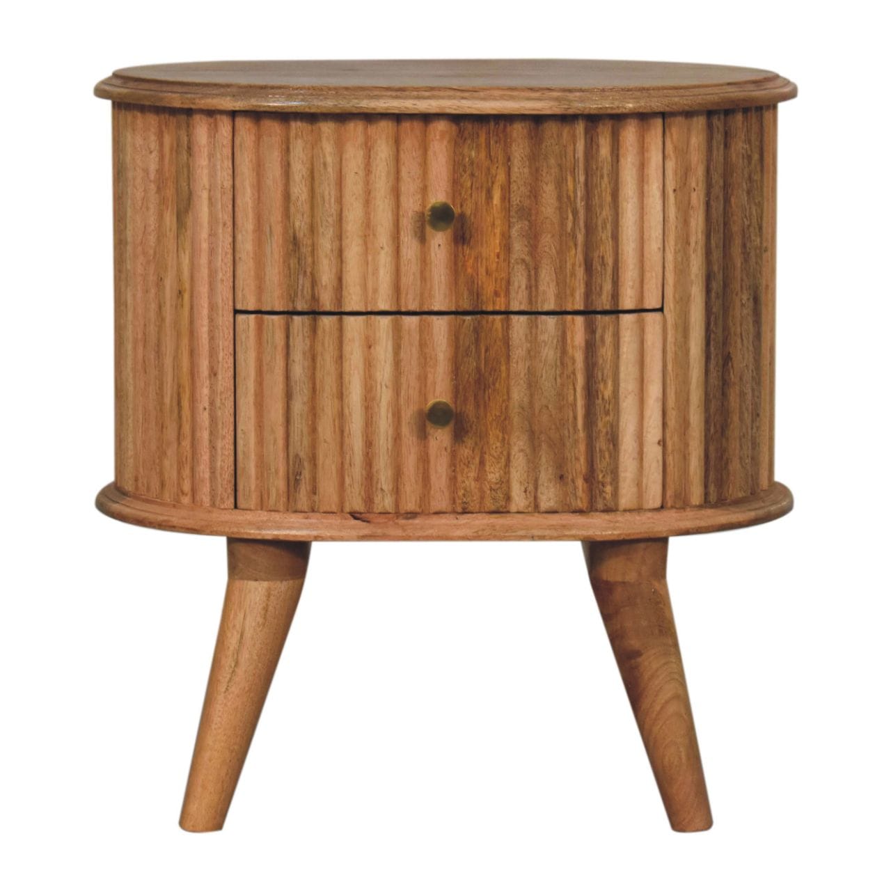 Nordic Soba Nightstand - Solid Mango Wood Bedside Table for Bedroom - product view 2 showing handcrafted solid mango wood...