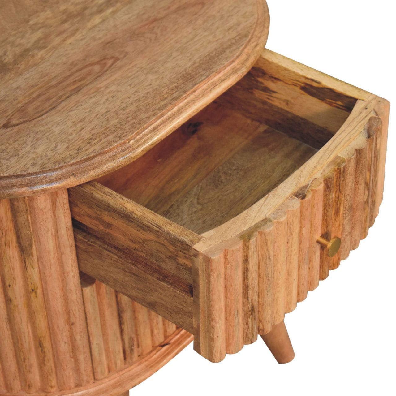 Nordic Soba Nightstand - Solid Mango Wood Bedside Table for Bedroom - product view 3 showing handcrafted solid mango wood...