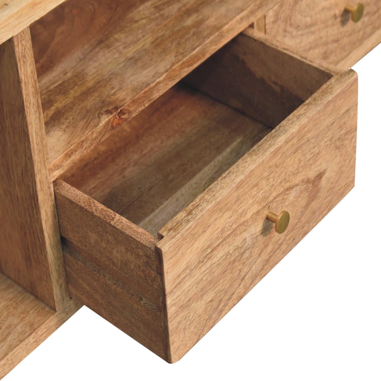 Nordic Soba Multi TV Stand - Solid Mango Wood Entertainment Center for Living Room - product view 7 showing handcrafted...
