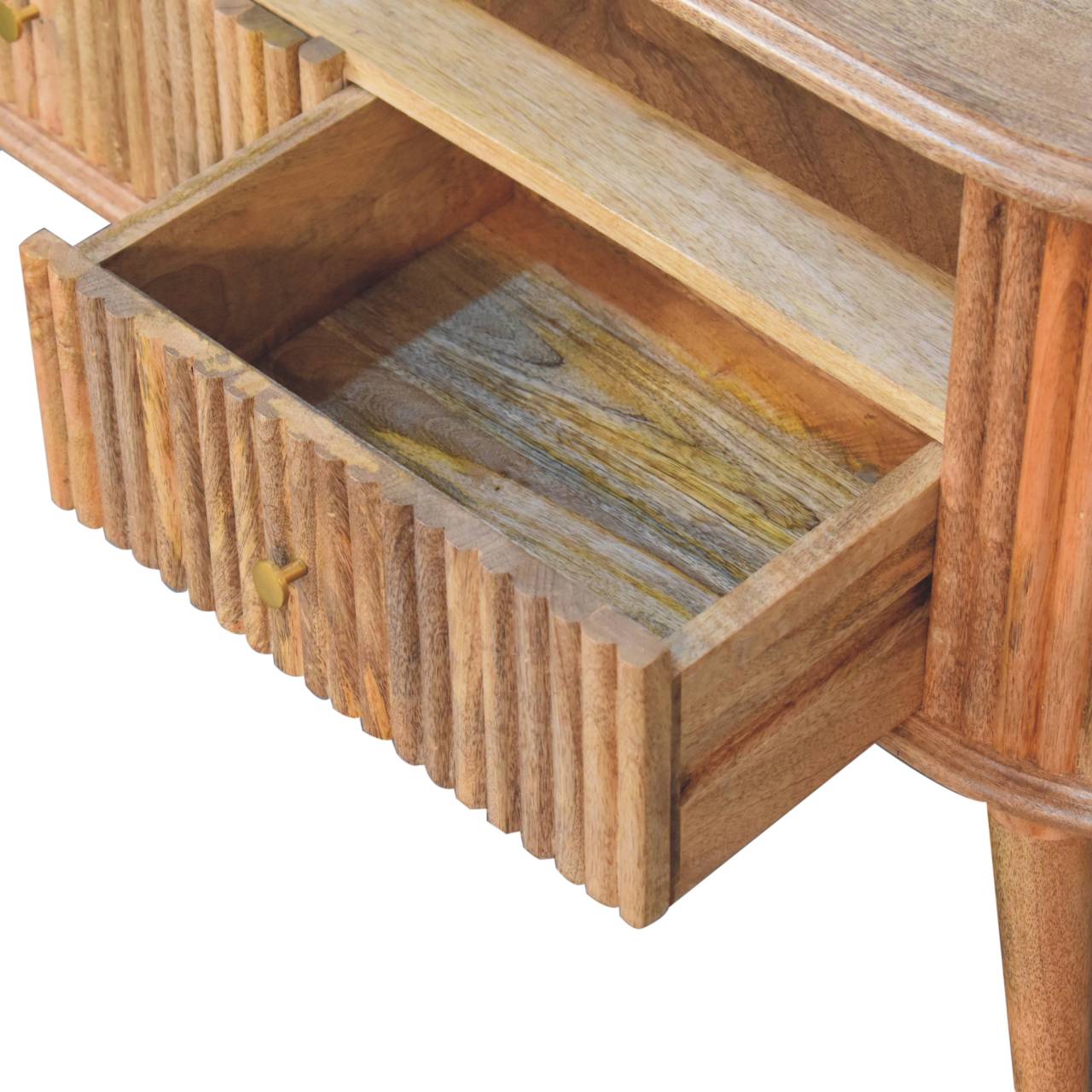 Nordic Soba TV Stand - Solid Mango Wood Entertainment Center for Living Room - product view 7 showing handcrafted solid...