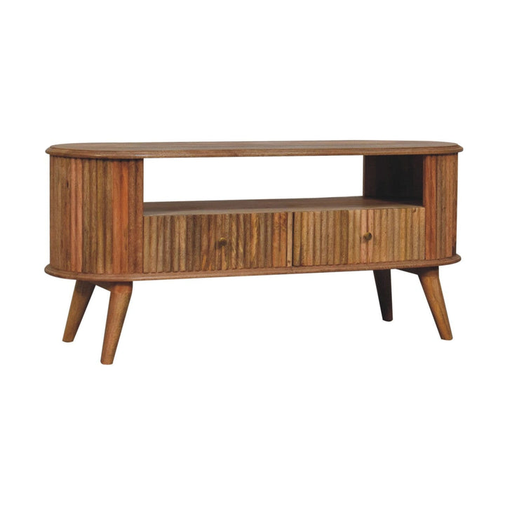 Nordic Soba TV Stand - Solid Mango Wood Entertainment Center for Living Room - product view 3 showing handcrafted solid...