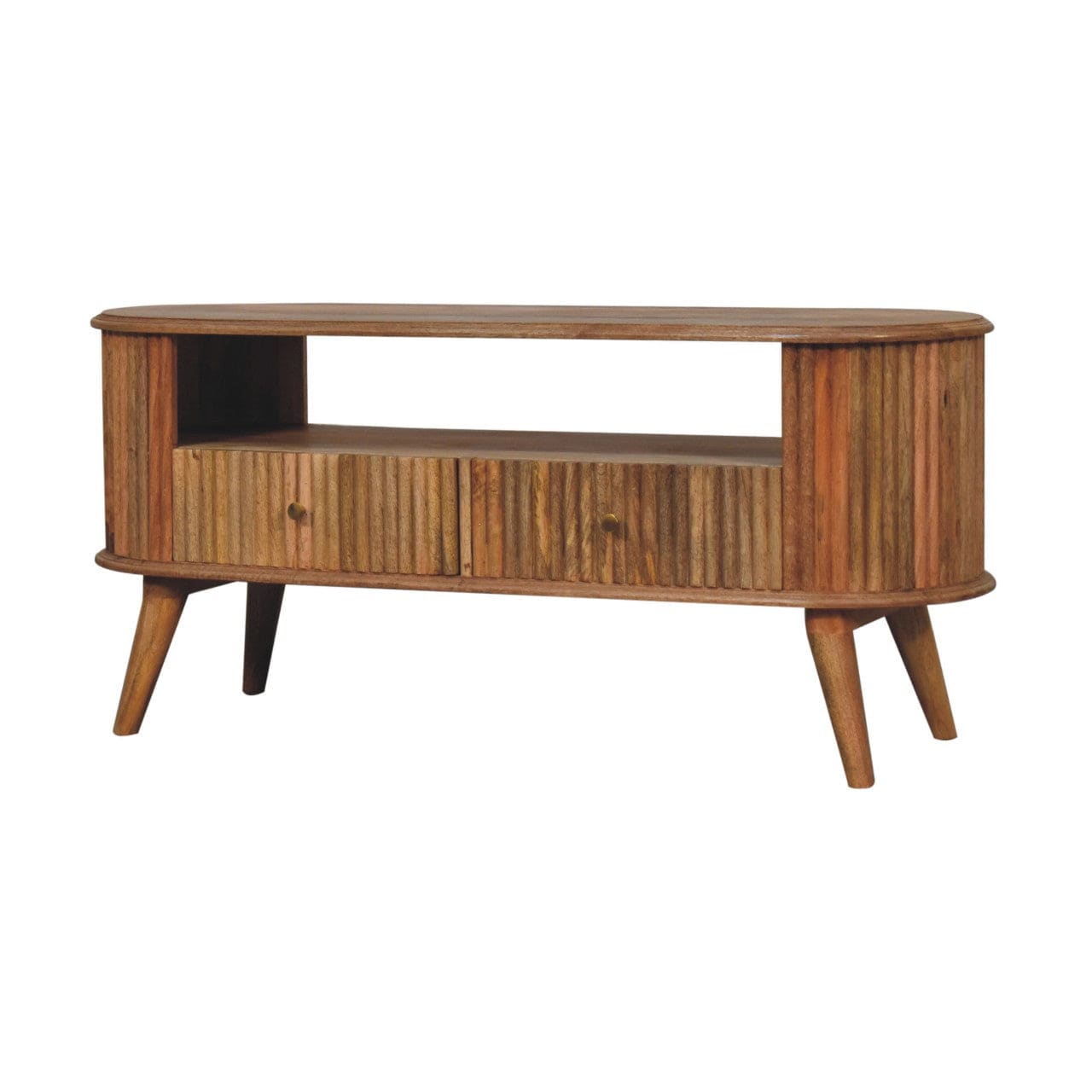Nordic Soba TV Stand - Solid Mango Wood Entertainment Center for Living Room - product view 2 showing handcrafted solid...
