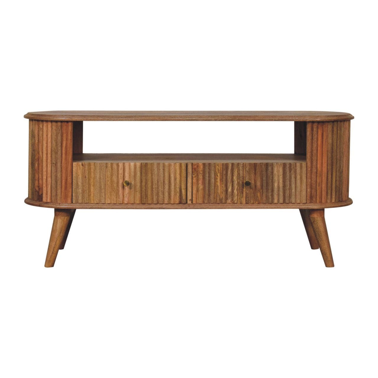 Nordic Soba TV Stand - Solid Mango Wood Entertainment Center for Living Room - main view showing handcrafted solid mango...