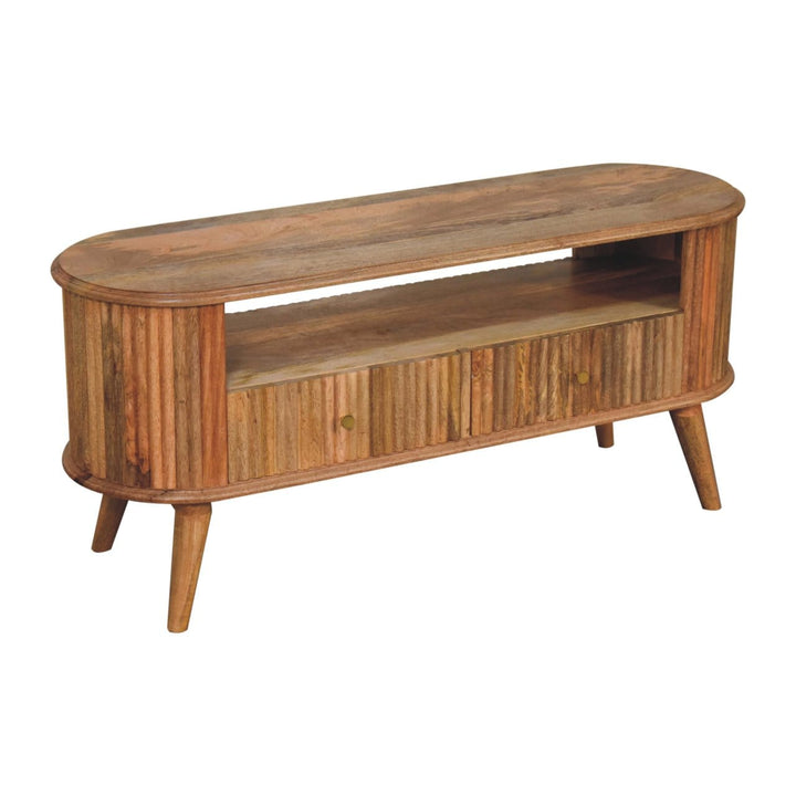 Nordic Soba TV Stand - Solid Mango Wood Entertainment Center for Living Room - product view 6 showing handcrafted solid...