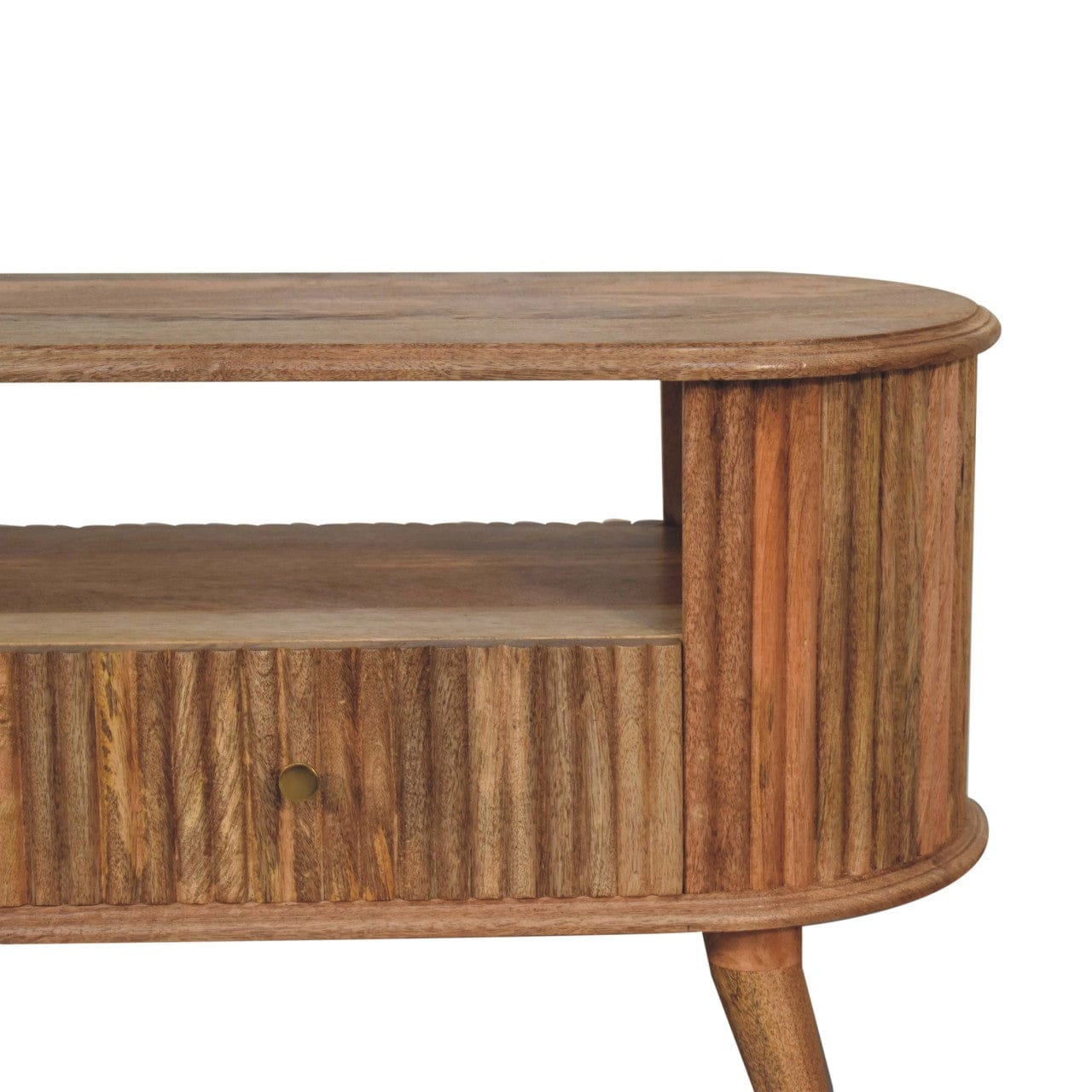 Nordic Soba TV Stand - Solid Mango Wood Entertainment Center for Living Room - product view 4 showing handcrafted solid...