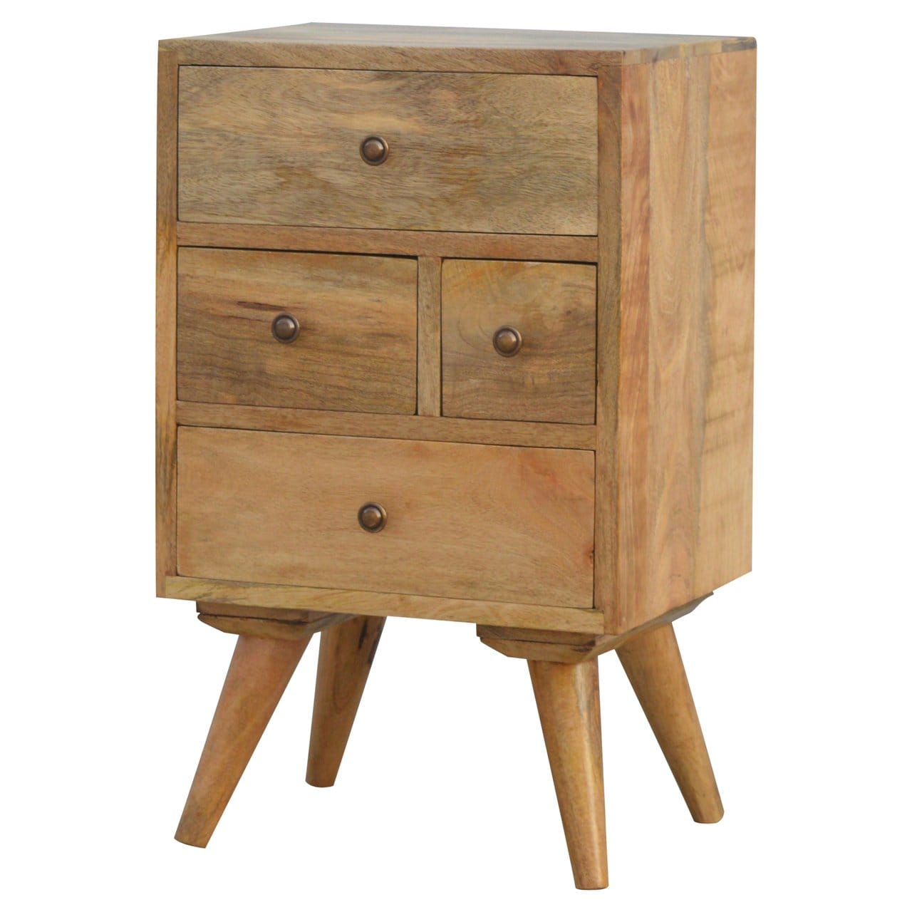Nordic Style 4 Drawer Multi Nightstand - Solid Mango Wood Bedside Table for Bedroom - product view 3 showing handcrafted...