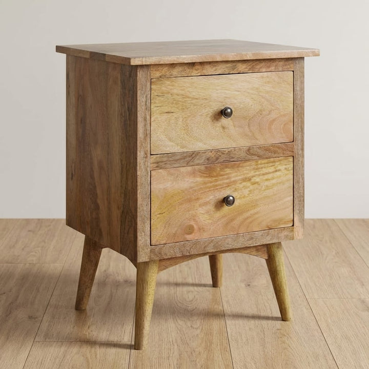 Nordic Style Nightstand - Solid Mango Wood Bedside Table for Bedroom - main view showing handcrafted solid mango wood...
