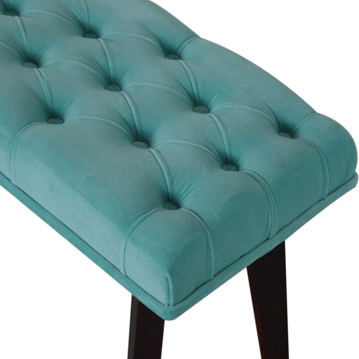 Nordic Style Turquoise Bench - Solid Mango Wood Seating Furniture for Entryway - product view 5 showing handcrafted solid...