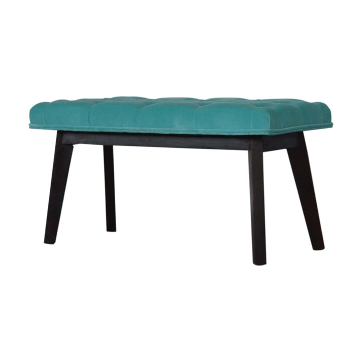 Nordic Style Turquoise Bench - Solid Mango Wood Seating Furniture for Entryway - product view 3 showing handcrafted solid...