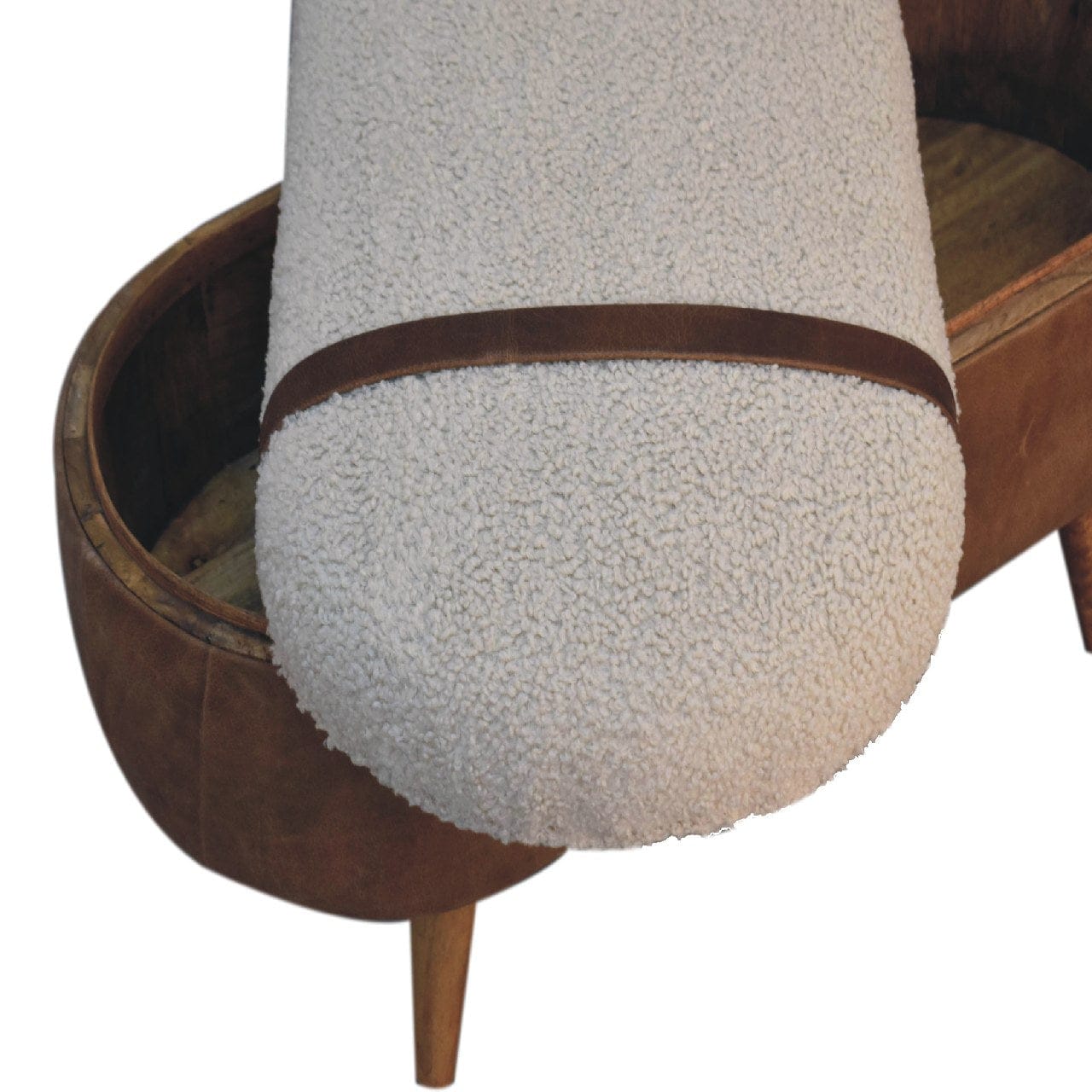 Nordic Tan Buffalo Boucle Bench - Solid Mango Wood Seating Furniture for Entryway - product view 5 showing handcrafted...