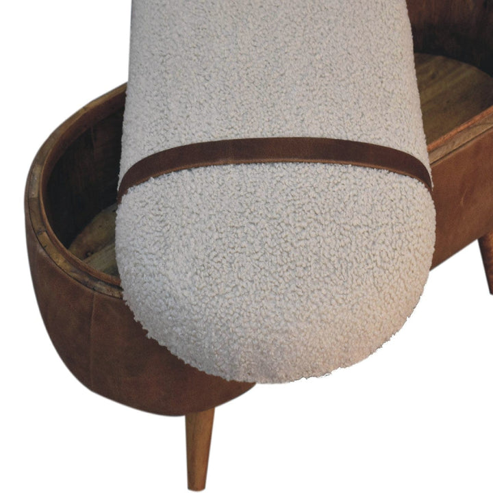 Nordic Tan Buffalo Boucle Bench - Solid Mango Wood Seating Furniture for Entryway - product view 5 showing handcrafted...